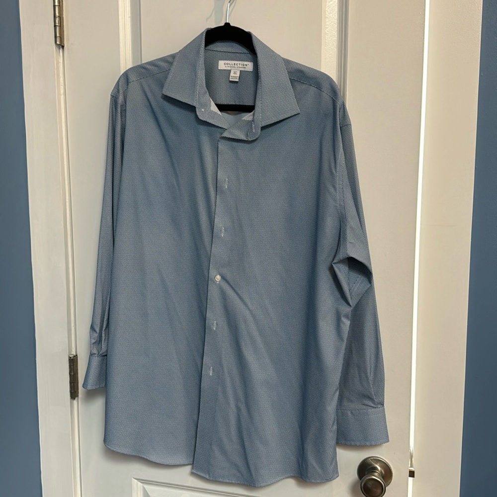 Men’s Blue Pattern Button Down Shirt Collection by Michael Strahan